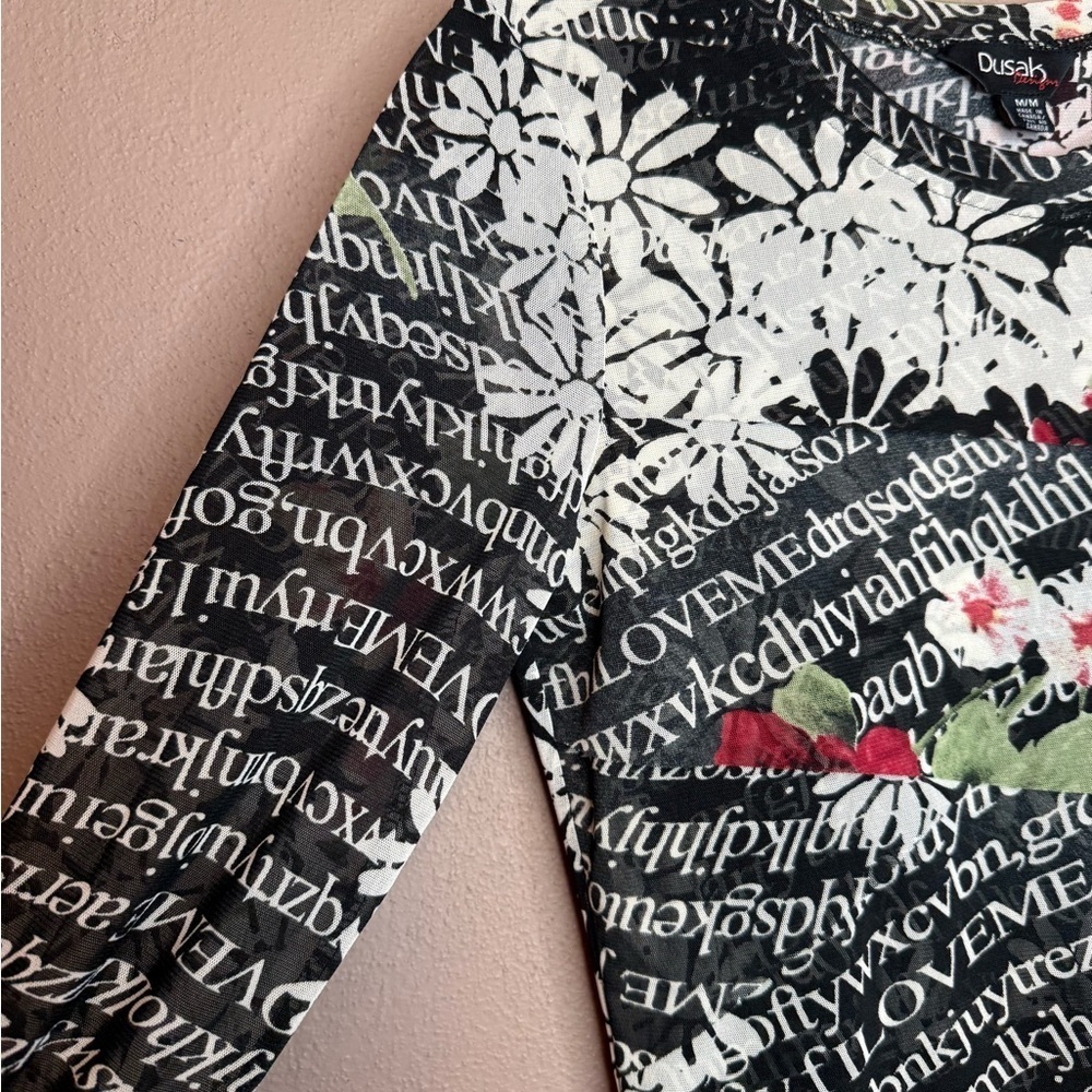 Dusak Designs Y2Kcore Floral & Text Patterned Layered Mesh Long Sleeve Size M. - Picture 6 of 16